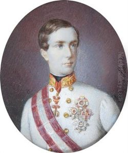A Portrait Of Young Emperor Francis Joseph In A Uniforn