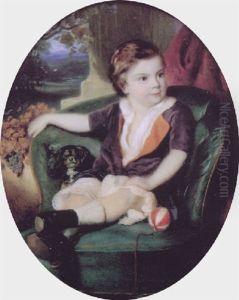 Portrait Of A Young Boy, Seated, In Purple Suit With Orange Facings, A Kind Charles Spaniel At His Side by Eduard Kaiser