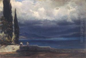 Corfu - Terrasse Ybso, Blick Gegen Albanien