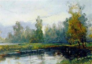 Herbstliche Fluslandschaft Im Abendlichen Gegenlicht by Carl Kaiser-Herbst