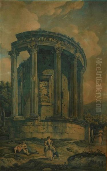 Temple De Cecilia Metella A Rome Et Temple De Vesta A Tivoli (pair) - view 1