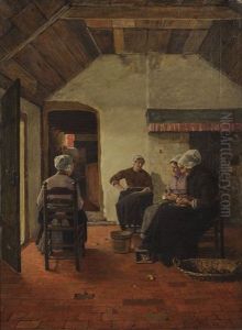 Interieur Mit Vier Hollanderinnen Beim Kartoffelschalen by Karl Walter Leopold von Kalckreuth