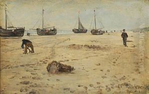 Coastal Scene With Fishing Boats On The Beach Of Friesland by Karl Walter Leopold von Kalckreuth
