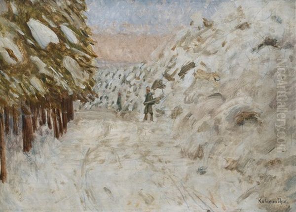 Hunter In A Forest In Winter - view 1