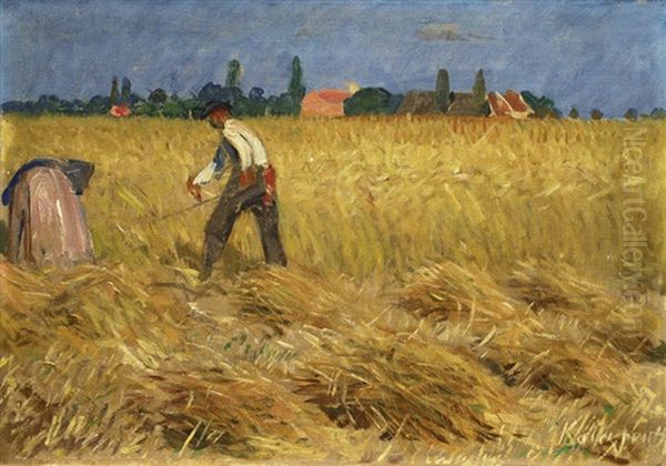 Grain Harvest Near A Village - view 1