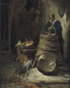 Scheuneninterieur Mit Einer Magd by Willem Kalf