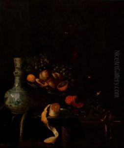 Stillleben Mit Porzellanvase, Fruchten Und Taschenuhr by Willem Kalf
