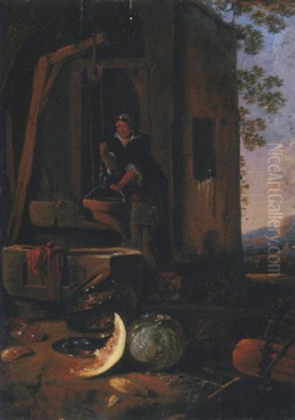 A Peasant Woman Drawing Water From A Well - view 1