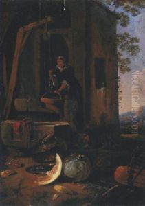 A Peasant Woman Drawing Water From A Well by Willem Kalf
