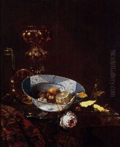 Peaches, A Rose And A Partly-peeled Lemon In A Wan Li Kraak Porselein Bowl With A Silver Gilt Standing Cup by Willem Kalf
