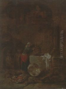 A Woman Drawing Water From A Well Under An Arcade by Willem Kalf