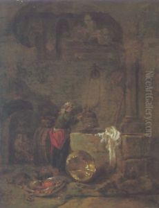 A Woman Drawing Water From A Well Under An Arcade by Willem Kalf