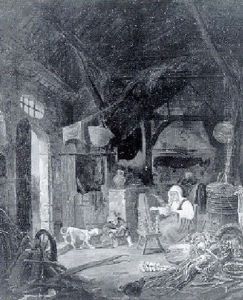 Een Spinnende Vrouw In Een Keuken by Willem Kalf