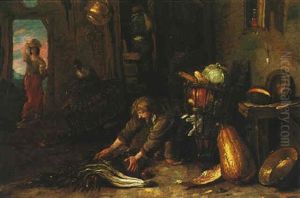 A Kitchen Interior With Figures by Willem Kalf