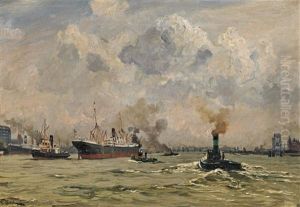 Hochseeschiffe Im Hafen by Friedrich Kallmorgen