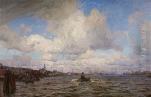 View Of Hamburg Harbour by Friedrich Kallmorgen