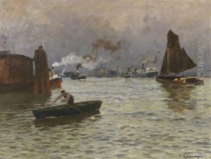 Hamburger Hafen "nachmittagsstimmung Mit Groser Luft by Friedrich Kallmorgen
