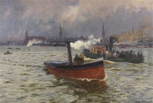 Heranziehendes Wetter Im Hamburger Hafen by Friedrich Kallmorgen