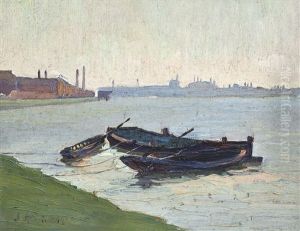 Ansicht Einer Bucht Mit Vertauten Booten Und Einer Stadt Im Hintergrund Ansicht Einer Bucht Mit Vertauten Booten Und Einer Stadt Im Hintergrund