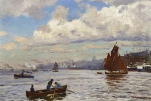 Auf Dem Wasser Im Hamburger Hafen by Friedrich Kallmorgen