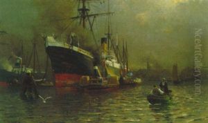 Java-dampfer Im Hafen Von Amsterdam by Friedrich Kallmorgen