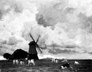 Hollandische Landschaft Mit Einer Windmuhle by Friedrich Kallmorgen