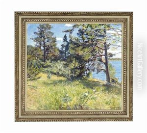 Fir Trees By Water by Gottfrid Kallstenius