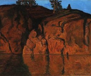 Archipelago Cliff Reflected In The Water by Gottfrid Kallstenius