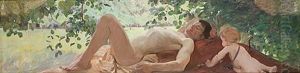 Sovande Yngling Och Amor by Gottfrid Kallstenius