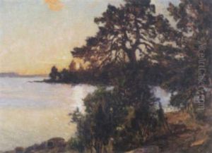 Sjolandskap Med Tallar - Solnedgang by Gottfrid Kallstenius