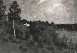 Gronskande Landskap Med Sjo Och Hus