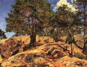 Berglandskap Med Solbelysta Tallar by Gottfrid Kallstenius