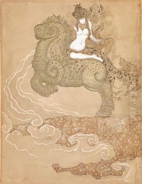 Three Women Riding A Mythical Monster - view 1