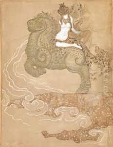 Three Women Riding A Mythical Monster by Nicolai Konstantinovich Kalmakov
