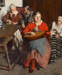 In Der Stube. Mandolinenspielerin Spielt Alten Leuten Vor by Peter Kalman