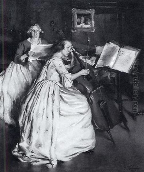 Zwei Damen Bei Der Hausmusik - view 1