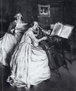 Zwei Damen Bei Der Hausmusik by Peter Kalman