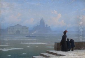 Floating Of Ice On The Neva River, St Petersburg