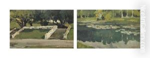 Study Of Water Lilies; And Study Of Garden Steps