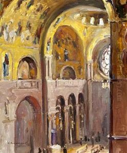 Interior Of A Catholic Church by Ivan Leonardovich Kalmykov