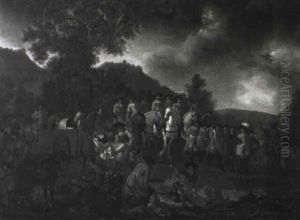 Cavalry Officers Escorting Prisoners Past Soldiers Tending To Wounded by Barend Van Kalraet