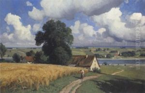 Eine Sommerlandschaft Mit Getreidefeld