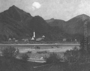 Flusstal Mit Flosern Und Einem Kleinen Dorf Im Ersten Morgenlicht by Karl Kaltenmoser