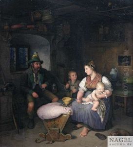 Bauernfamilie In Der Stube by Kaspar Kaltenmoser