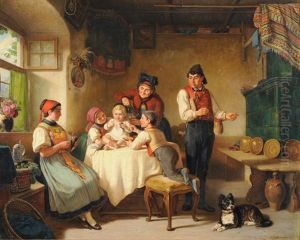 Familie In Der Stube by Kaspar Kaltenmoser