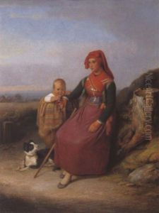 Rastende Junge Bauerin Mit Kind Und Hund