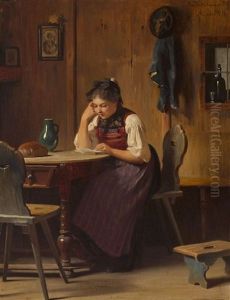 Lesende In Der Stube by Max Kaltenmoser