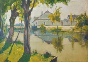 Summer Village Green With A Pond by Alois Kalvoda