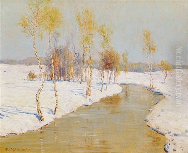 Winter Stream With Birch Trees by Alois Kalvoda