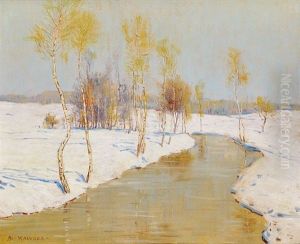 Winter Stream With Birch Trees by Alois Kalvoda